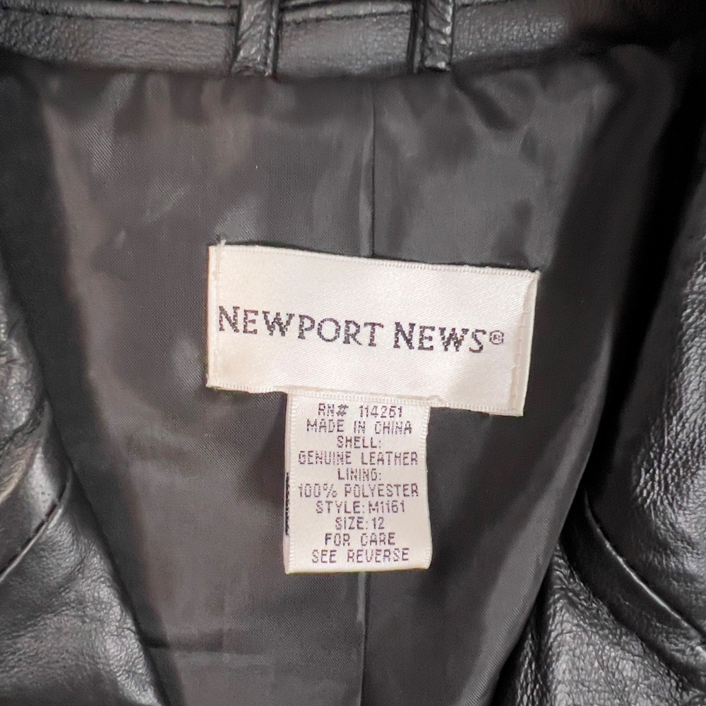 Vintage Newport News Black Genuine Leather Trench Mid Length Coat, M1161 - Picture 4 of 9